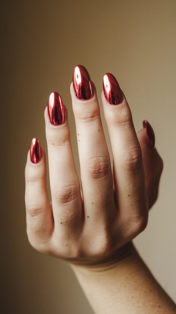 chic red chrome nail designs for fall 