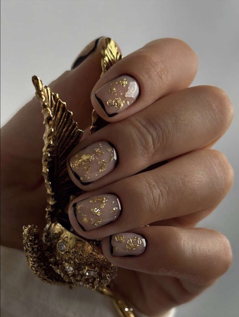 chic nail designs for fall with a gold foil pattern example