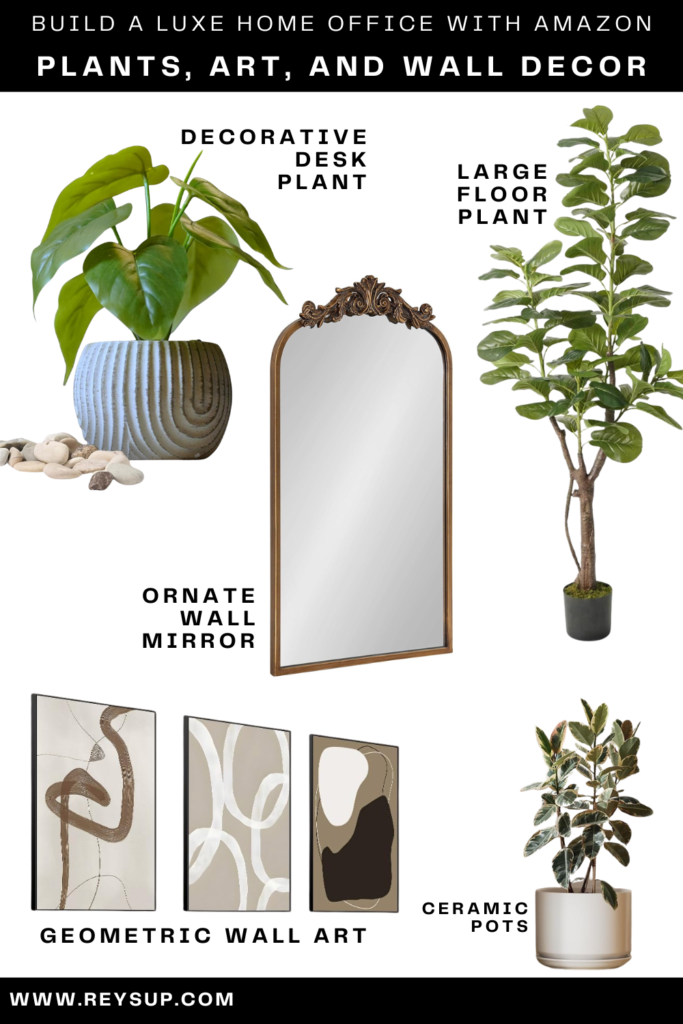 build a luxe home office with amazon - plants and art lookbook